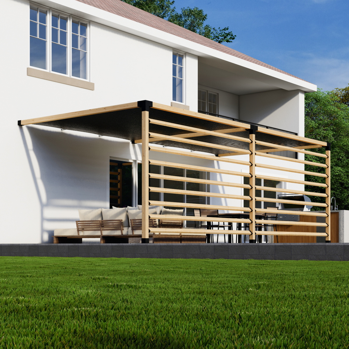 Kit combiné pergola / écrans de toit / toiles d’ombrage