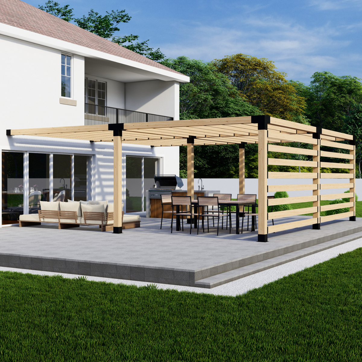 Kit de supports pour pergola en bois avec toit et parois latérales
