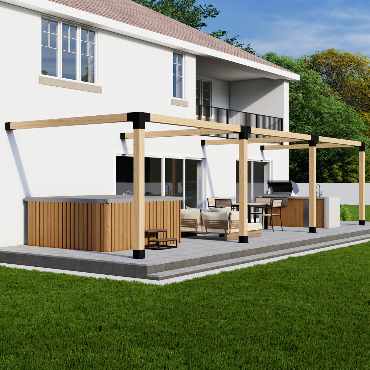 Kit de pergola à structure en bois de charpente (supports et quincaillerie)