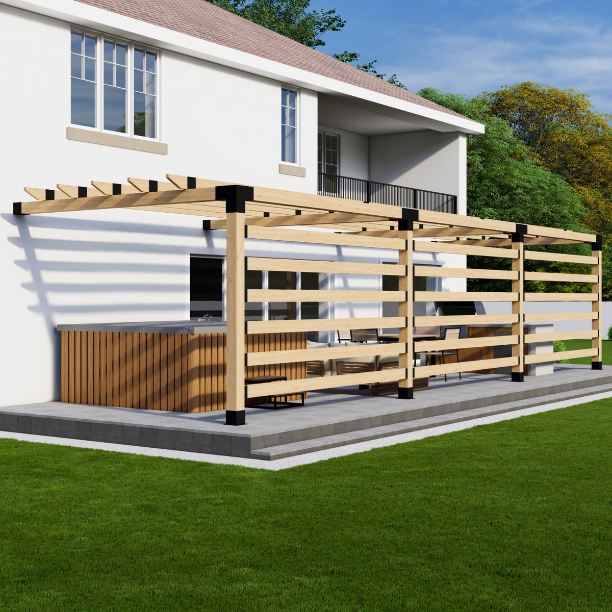 Kit pour pergola de terrasse adossée à la maison