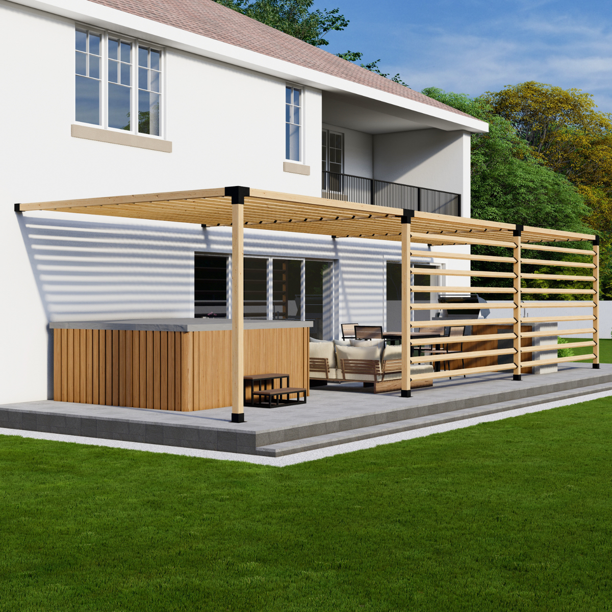 Kit de supports pour pergola adossée à la maison sur une terrasse