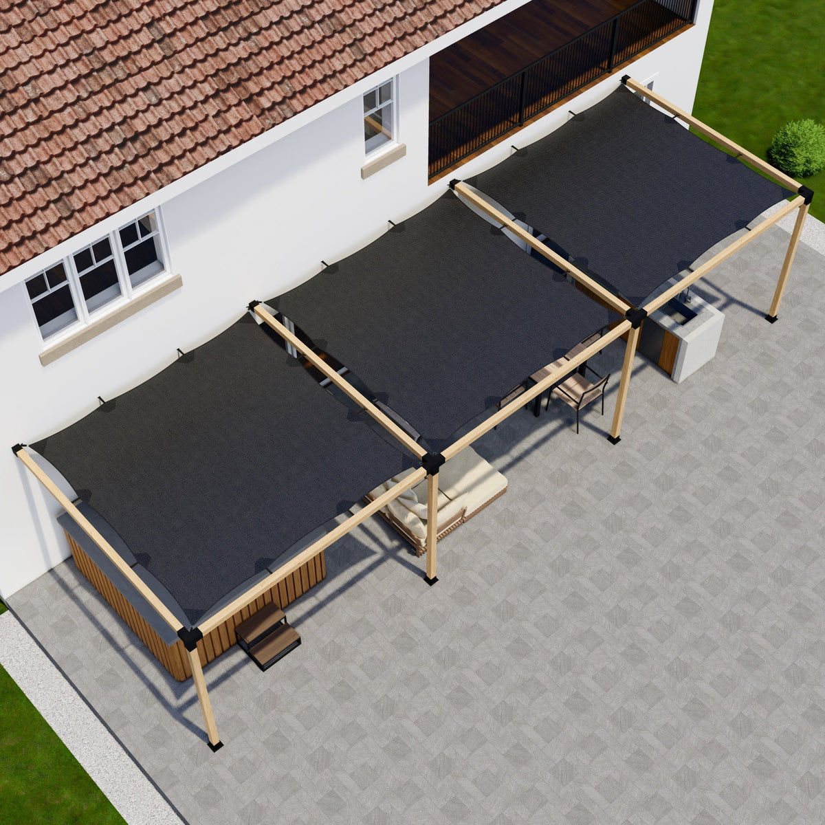 Kit pour pergola avec voiles d’ombrage