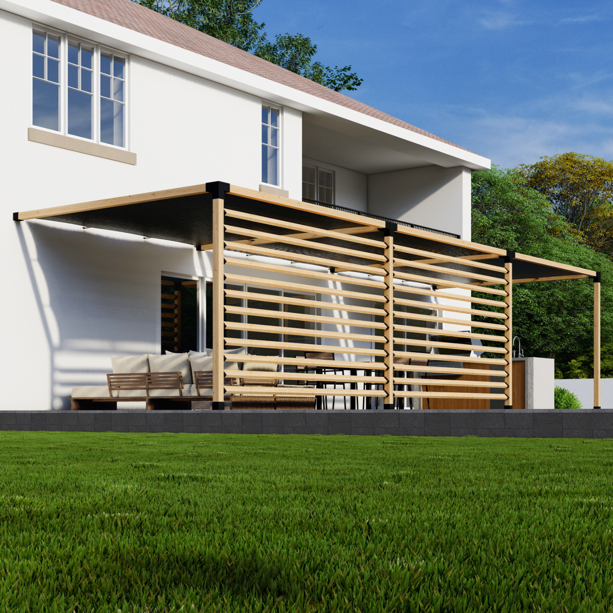 Kit pour construire une pergola contre la maison