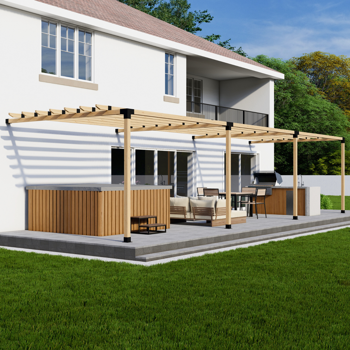 Kit pour assembler une pergola adossée à la maison