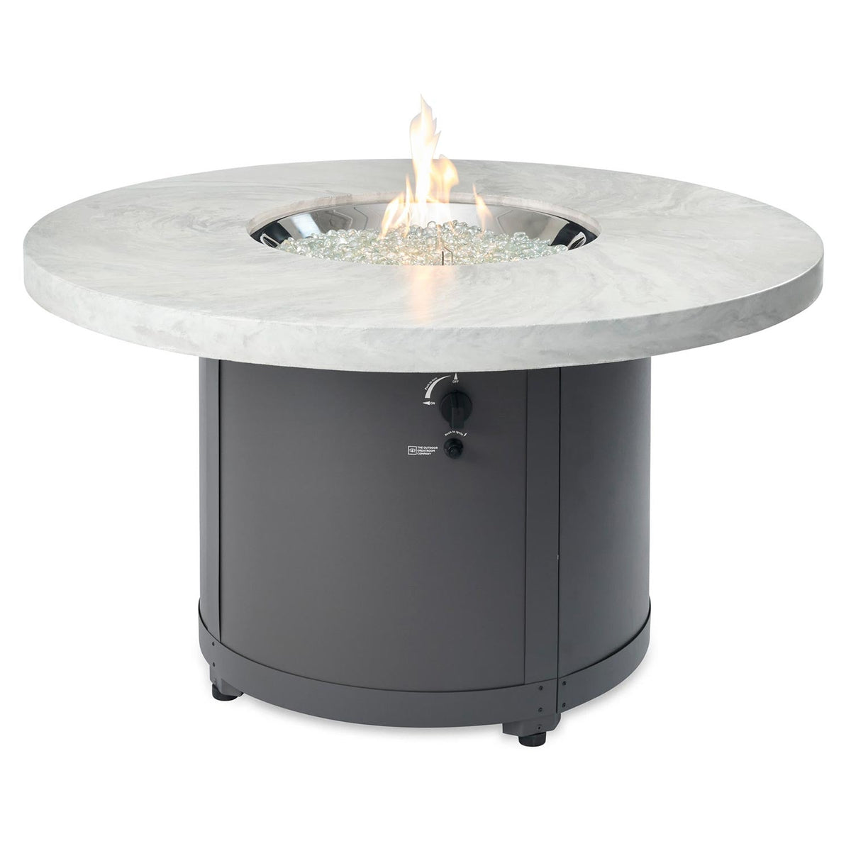 Beacon – Table brasero ronde à gaz White Onyx avec pare-feu en verre – BC-20-WO/GG-20-R