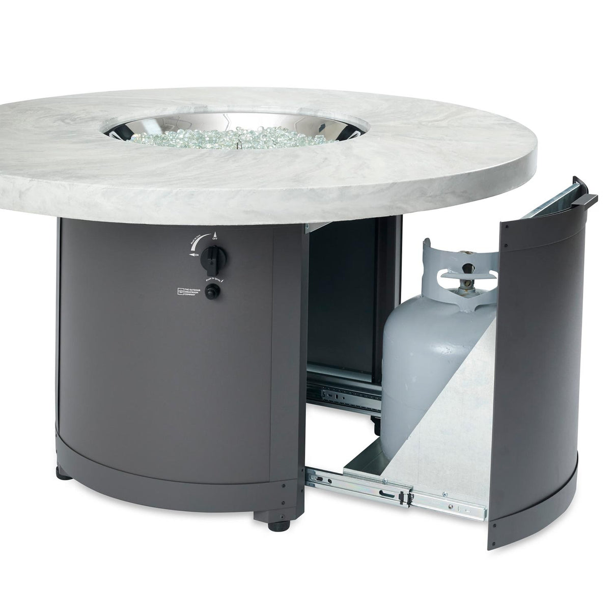Beacon – Table brasero ronde à gaz White Onyx avec pare-feu en verre – BC-20-WO/GG-20-R