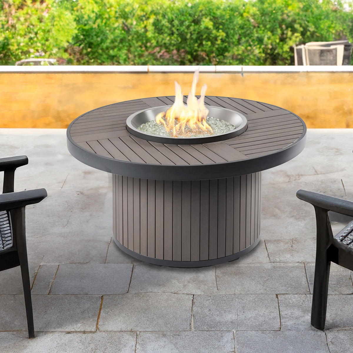 Brooks – Table brasero ronde à gaz avec pare-feu en verre – BRK-20-19-K/GG-20R