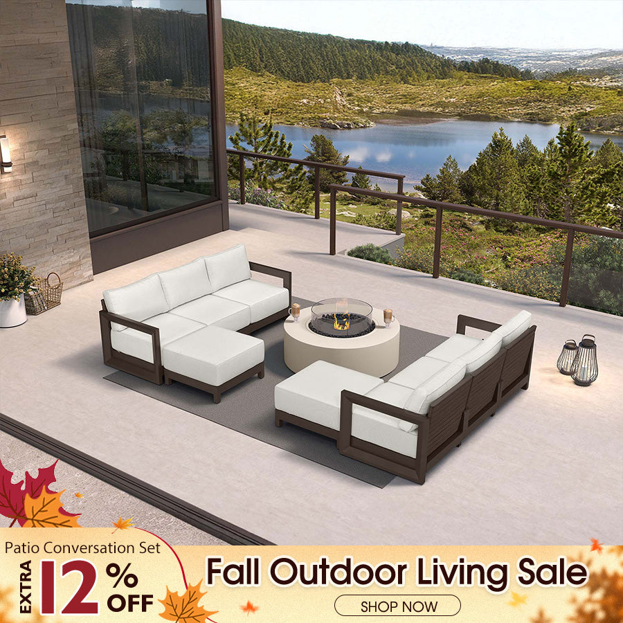 PURPLE LEAF Caesar – Ensemble salon de terrasse en L avec coussins et oreillers bronze, canapé et ottoman pour jardin et porche