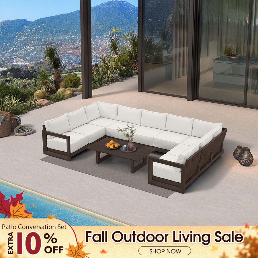 PURPLE LEAF Caesar – Ensemble salon de terrasse en U avec coussins et oreillers bronze, canapé et ottoman