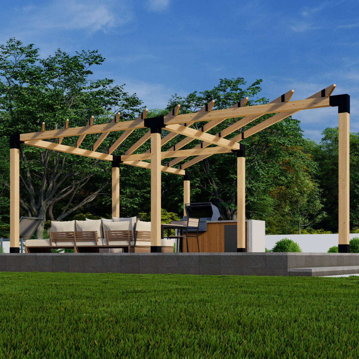 Kit de pergola d’angle avec treillis