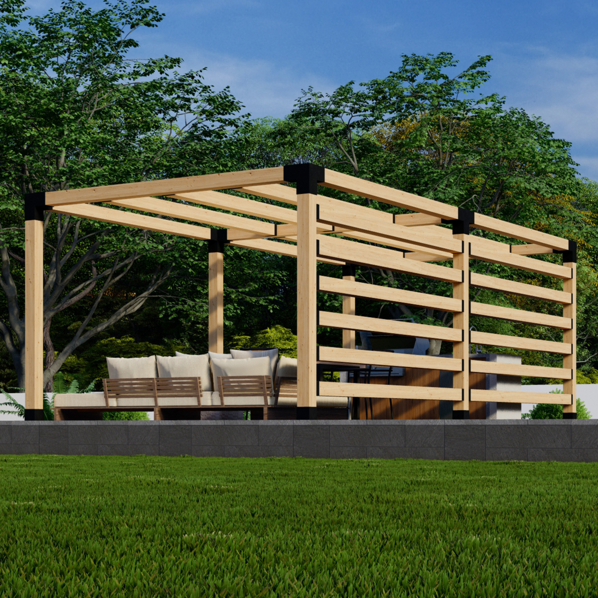 Kit de supports pour construire une pergola en bois avec toit et parois latérales