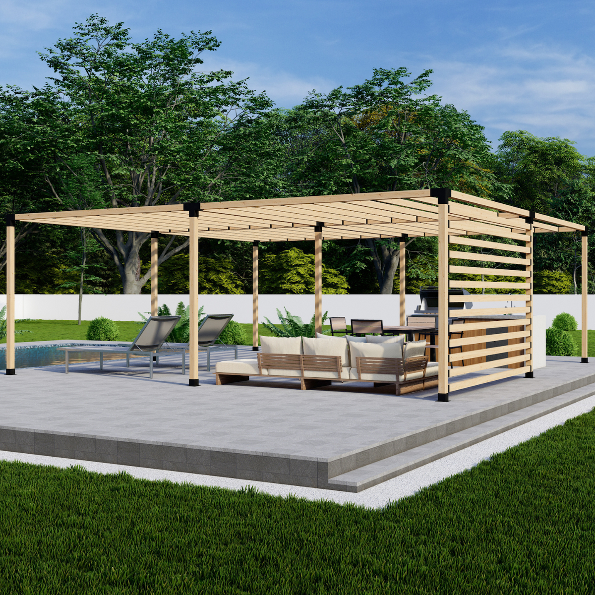 Kit DIY pour pergola moderne avec paroi d’intimité
