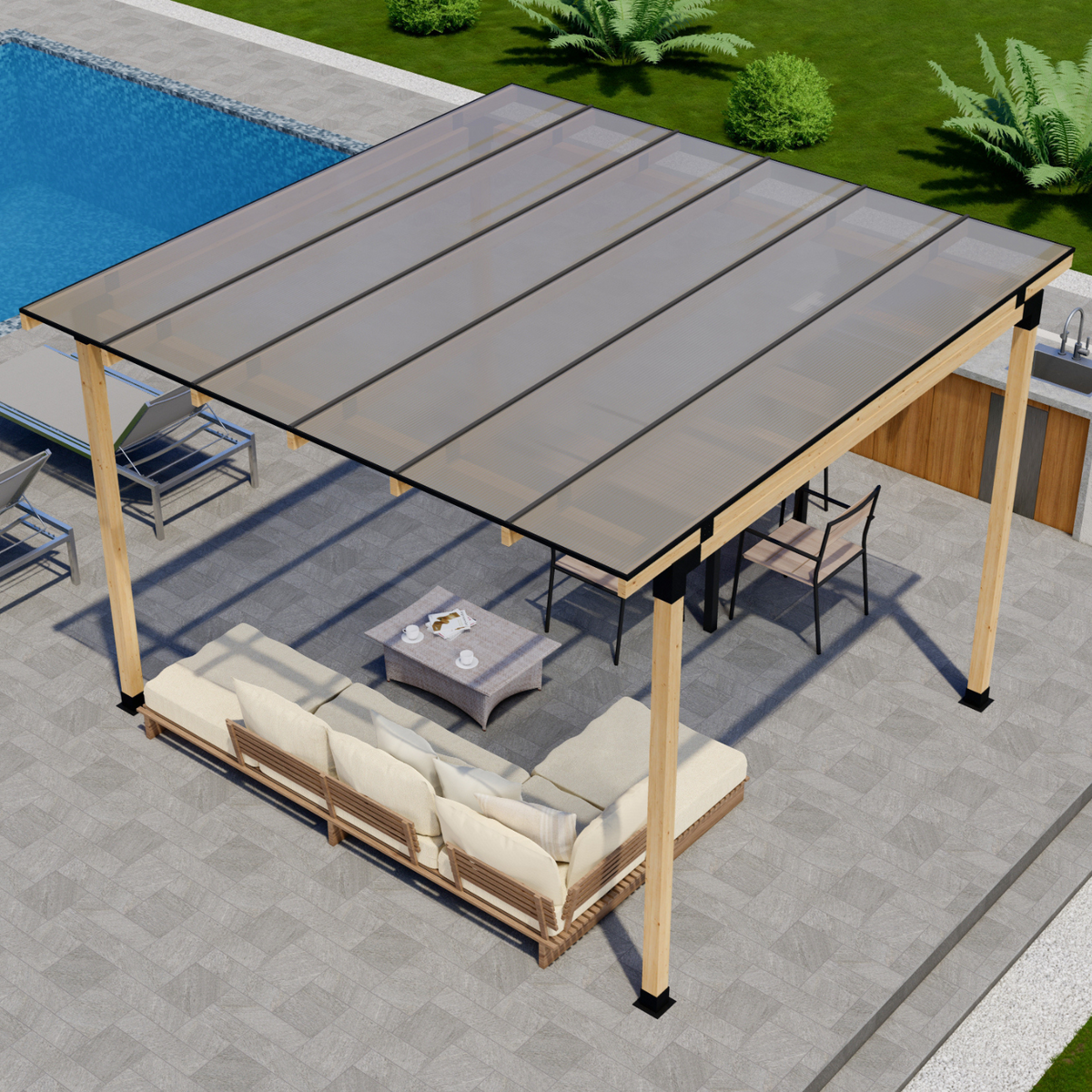 Structure de couverture de terrasse avec toit en polycarbonate