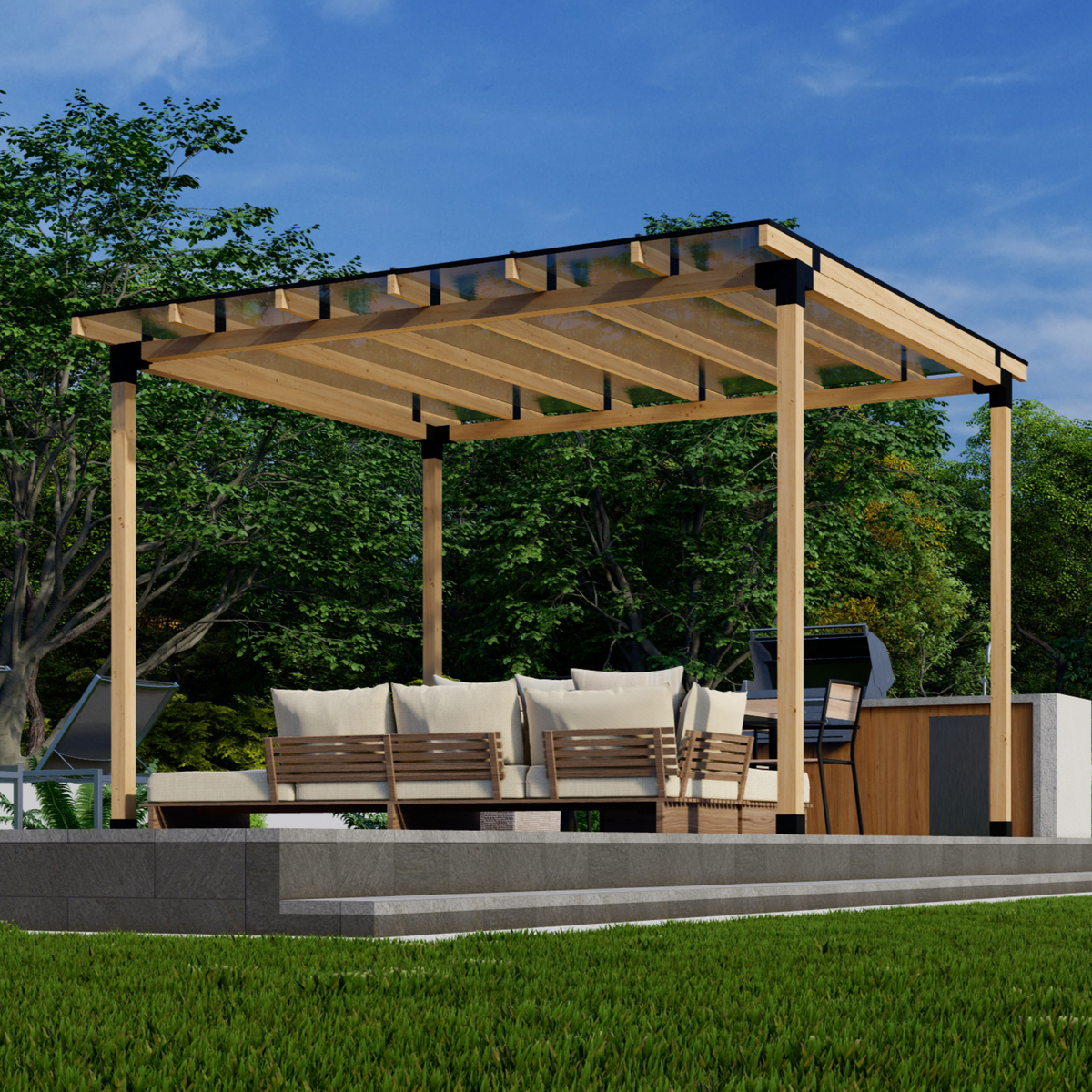 Structure de couverture de terrasse avec toit en polycarbonate