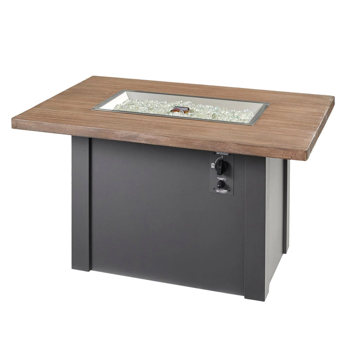 Havenwood – Table brasero rectangulaire à gaz avec plateau Driftwood, base Luverne Black et pare-feu en verre – HWADB-1224-K/GG-1224