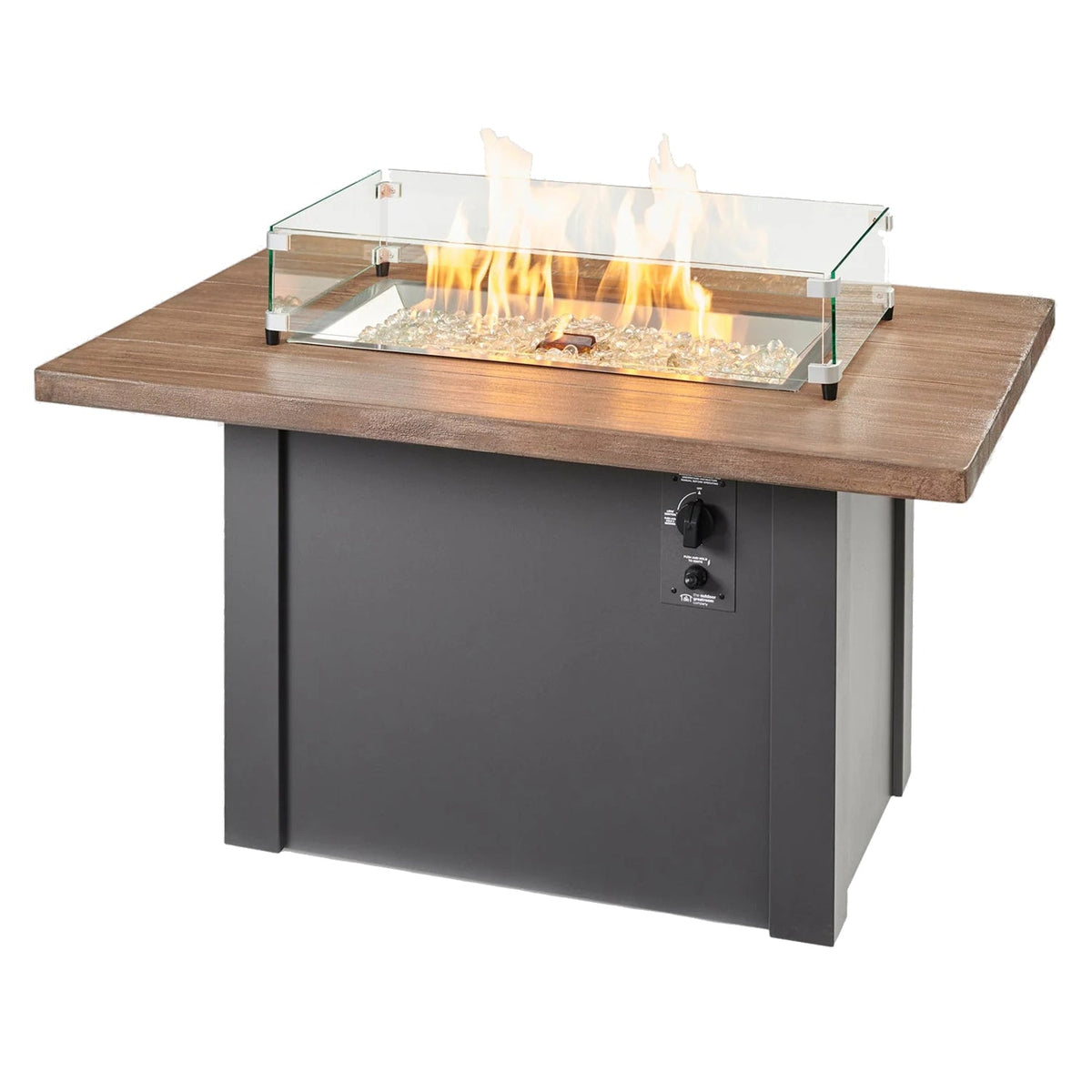 Havenwood – Table brasero rectangulaire à gaz avec plateau Driftwood, base Luverne Black et pare-feu en verre – HWADB-1224-K/GG-1224