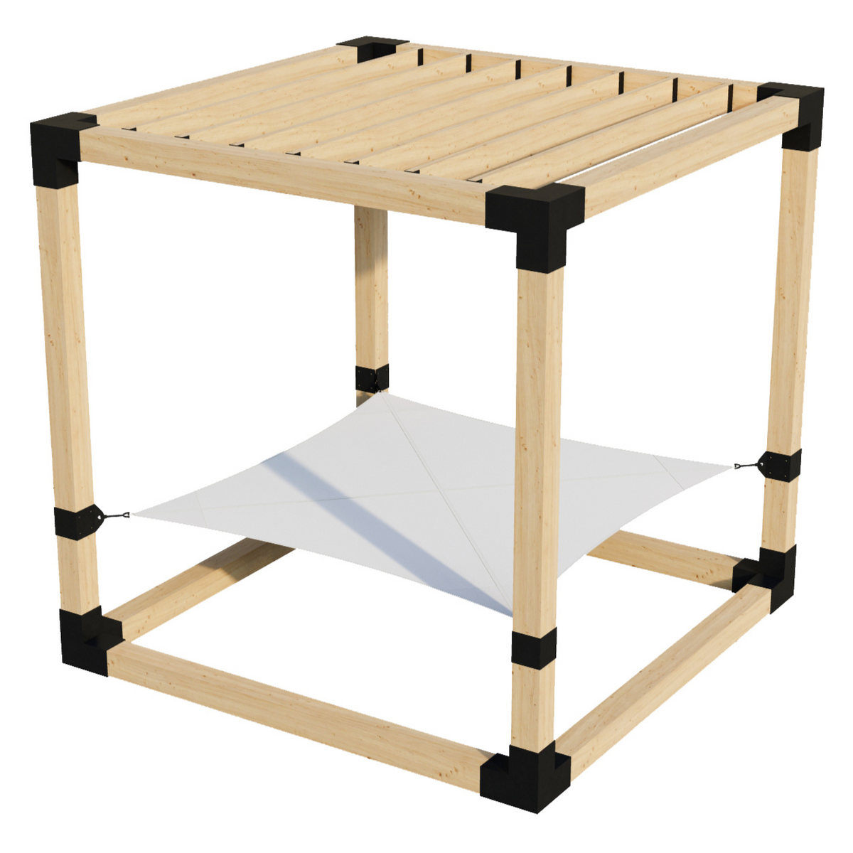 Kit de pergola avec hamac 2 places et chevrons de toit en ligne (pour poteaux en bois 6x6)