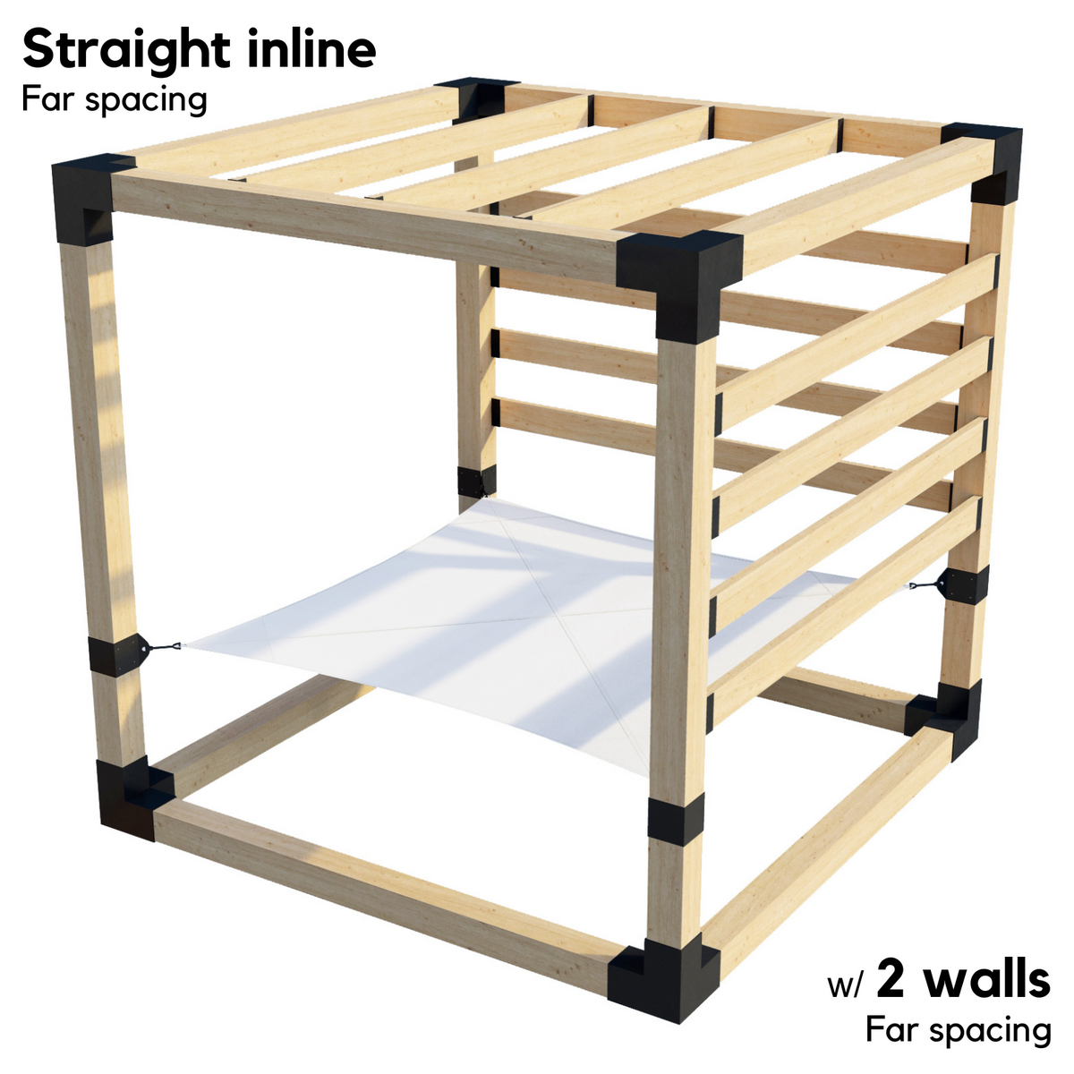 Kit de pergola avec hamac 2 places et chevrons de toit en ligne (pour poteaux en bois 6x6)