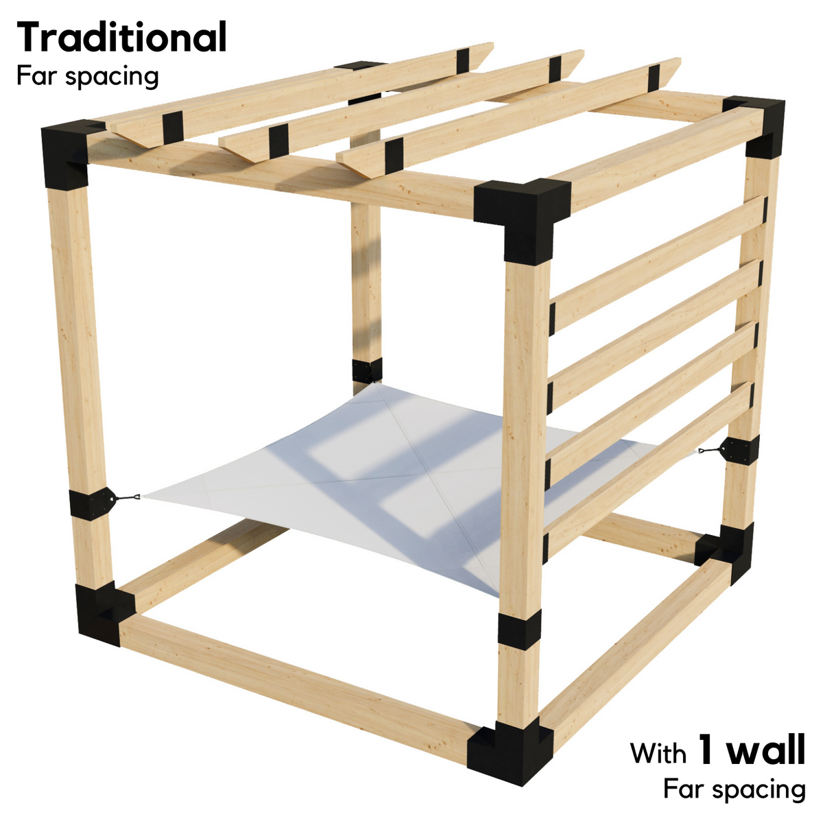 Kit de pergola avec hamac 2 places et chevrons traditionnels (pour poteaux en bois 6x6)