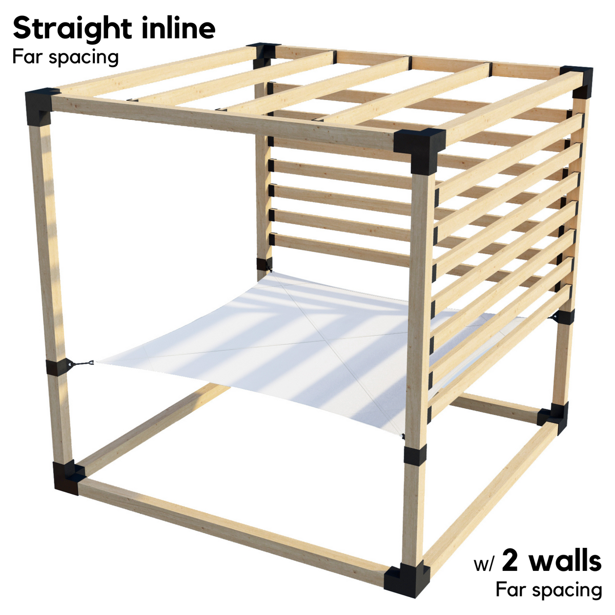 Kit de pergola avec hamac 2 places et chevrons de toit en ligne (pour poteaux en bois 4x4)