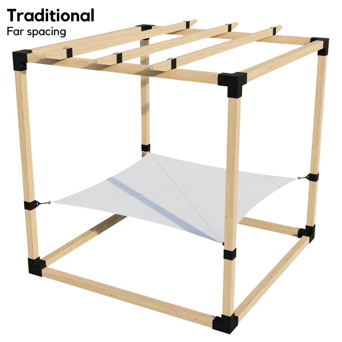 Kit de pergola avec hamac 2 places et chevrons traditionnels (pour poteaux en bois 4x4)