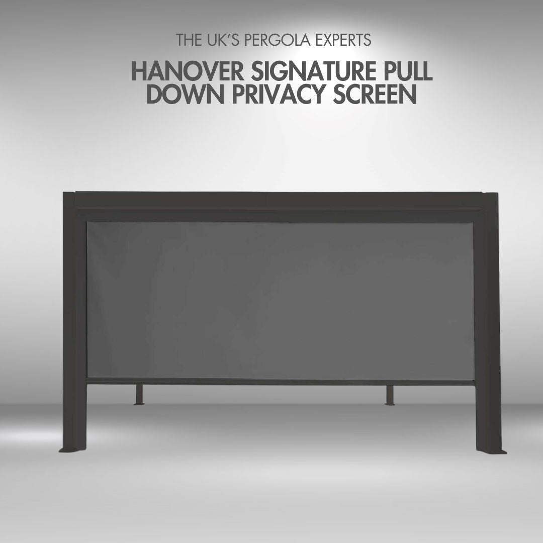 Hanover Signature 3.6m – Écran d’intimité déroulant en Textilene résistant aux intempéries, gris anthracite (RAL 7015), compatible avec pergola Hanover Signature 3.6m
