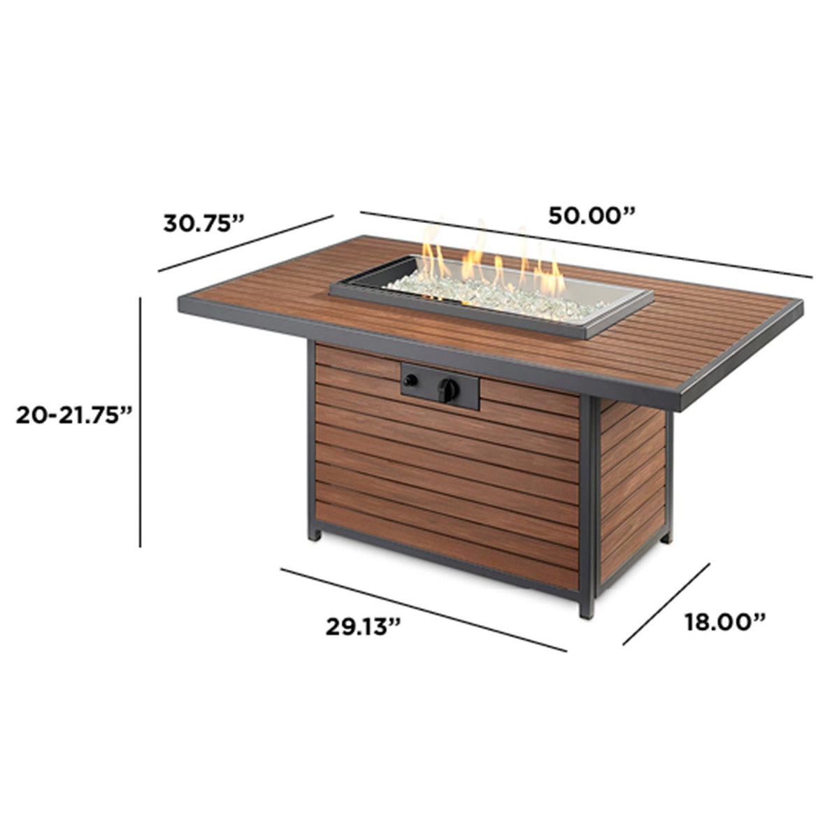 Kenwood – Table brasero rectangulaire hauteur conversation avec pare-feu en verre – KW-1224-K/GG-1224