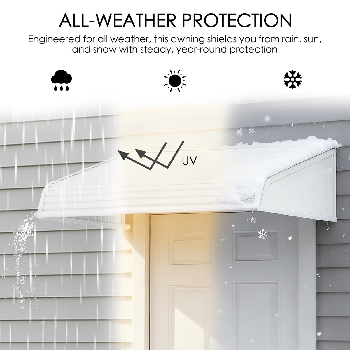 Kozyard Door/Window Awnings withwith 2 Side Wings, Aluminium Renforcé Frame avec Impact-Resistant PVC Panels, Shade Angle Set During Installation, Rain, Snow & UV Protection Door Canopy - Kozyard LLC.