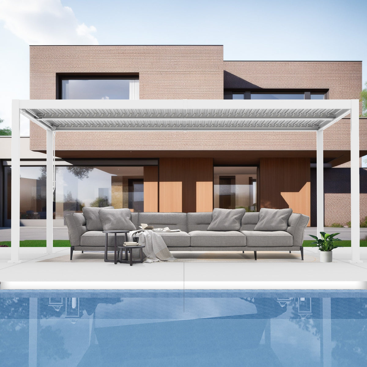 Kozyard – Pergola extérieure en aluminium à lames orientables avec ombrage, système de drainage et toit réglable imperméable pour piscine, balcon, terrasse et jardin