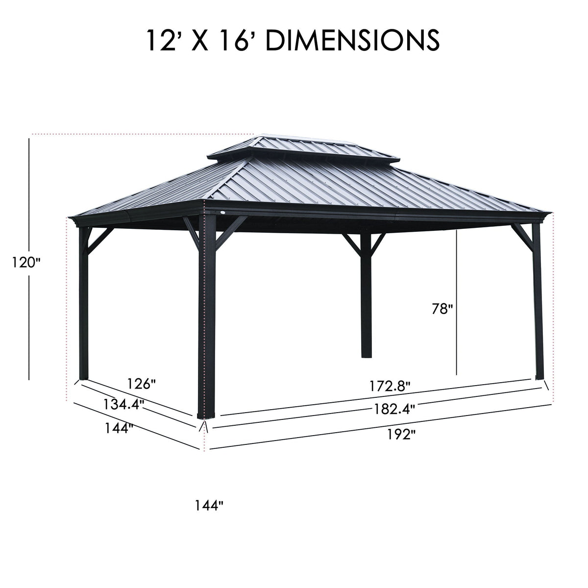 Kozyard Apollo 12ft x 16ft – Pavillon à toit rigide en aluminium, double toit en acier galvanisé et moustiquaire, pavillon métallique extérieur permanent pour terrasse, deck et pelouse
