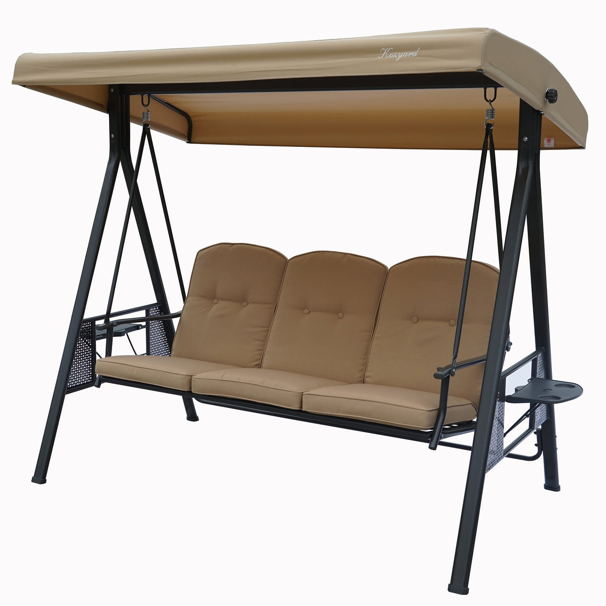 Kozyard Herbert Deluxe – Balancelle de terrasse 3 places avec support et auvent réglable, autoportante pour jardin, bord de piscine et balcon, résistante aux intempéries