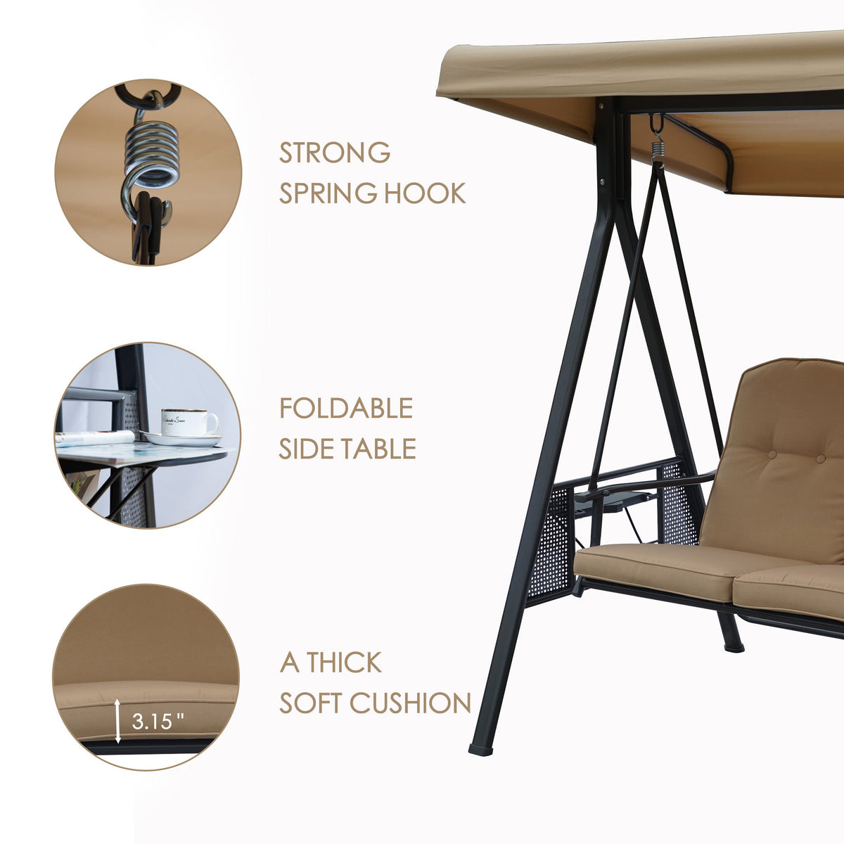 Kozyard Herbert Deluxe – Balancelle de terrasse 3 places avec support et auvent réglable, autoportante pour jardin, bord de piscine et balcon, résistante aux intempéries