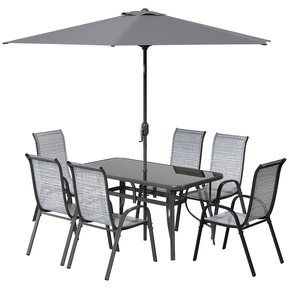 Ensemble repas de terrasse 8 pièces avec parasol 9 Ft, Mixed Gray