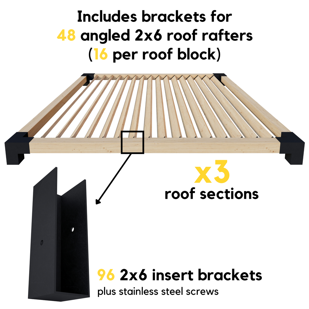 Kit de supports métalliques noirs pour pergola