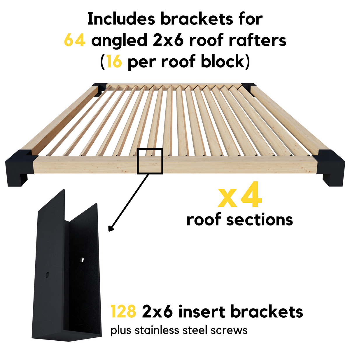 Ensemble de supports 6x6 pour pergola avec toit