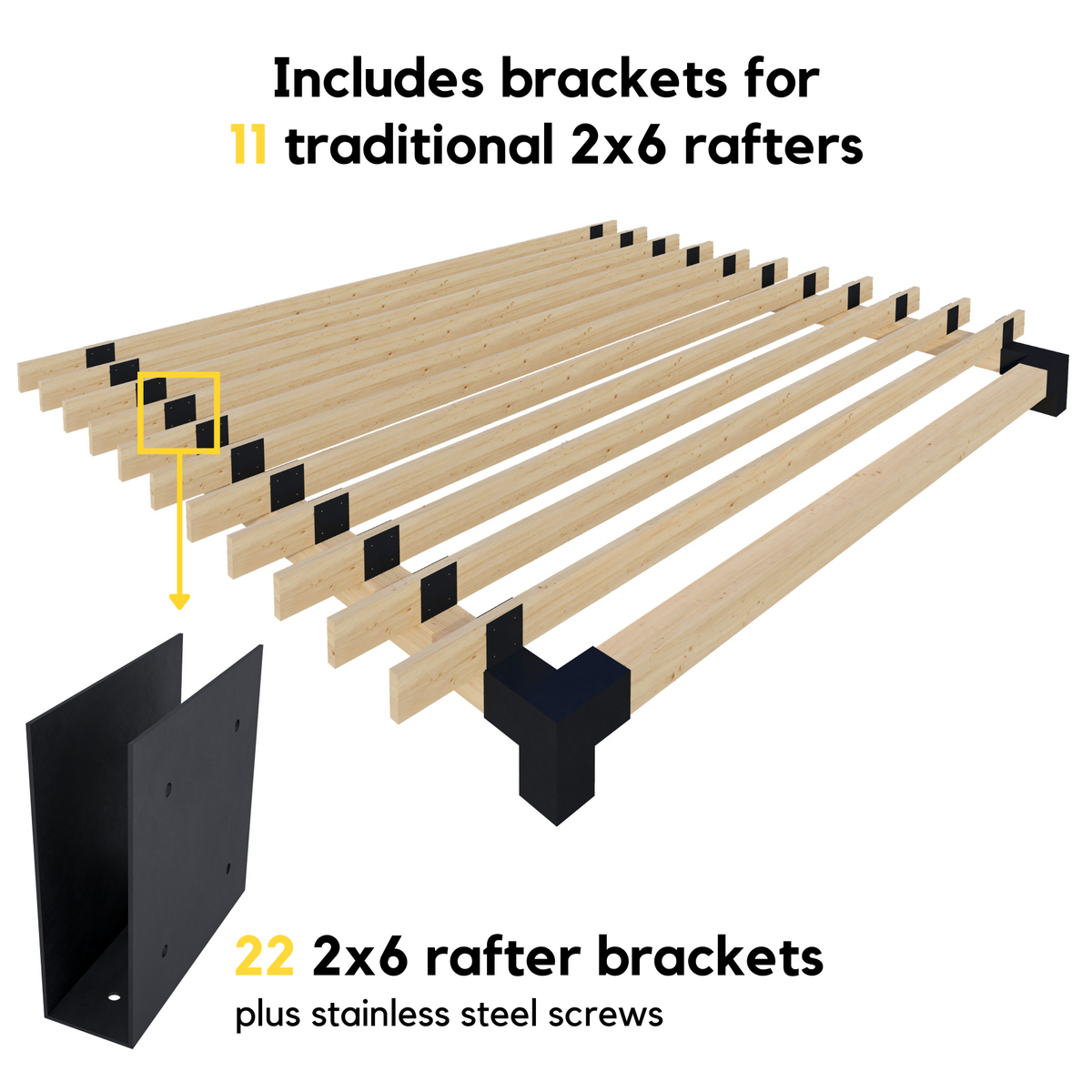 Kit DIY de pergola adossée à 2 poteaux – Toute taille jusqu’à 12' x 12'