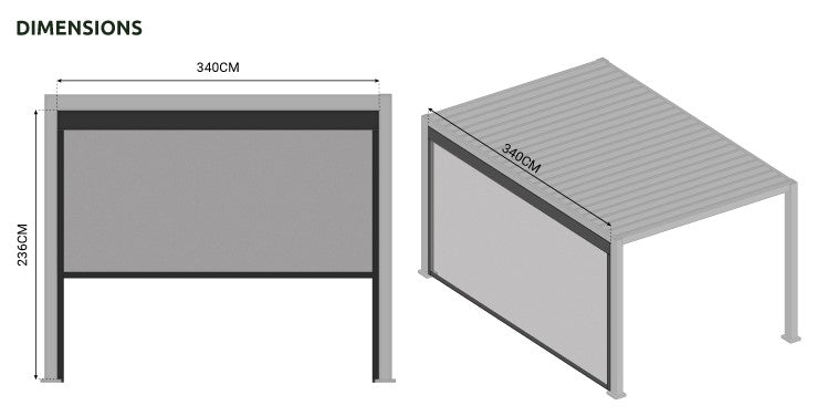 Hanover Signature 3.6m – Écran d’intimité déroulant en Textilene résistant aux intempéries, gris anthracite (RAL 7015), compatible avec pergola Hanover Signature 3.6m