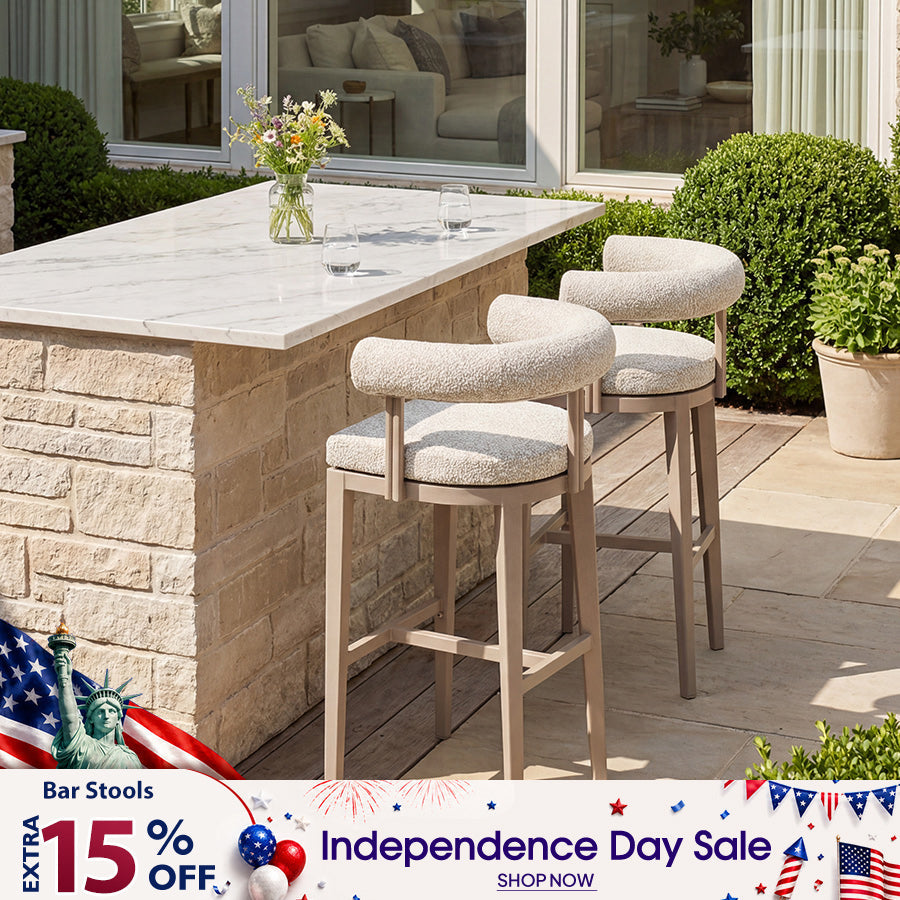 PURPLE LEAF Provence – Lot de 2 tabourets de bar extérieurs modernes rembourrés en oléfine avec dossier et accoudoirs