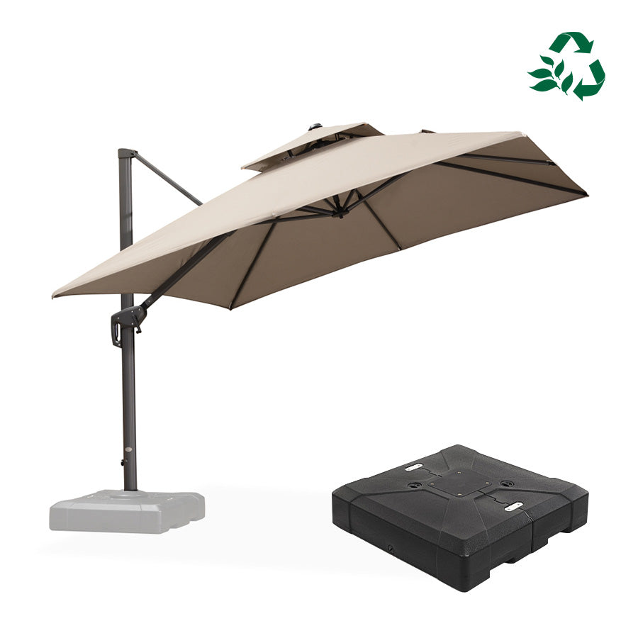 PURPLE LEAF – Parasol déporté UV50+ résistant à la décoloration avec base pour terrasse