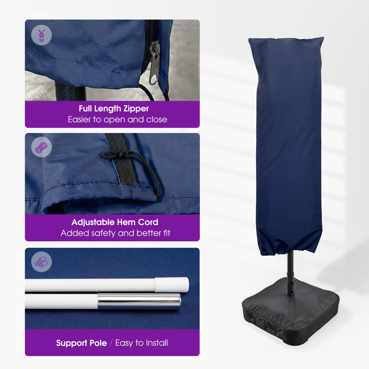 PURPLE LEAF – Housse rectangulaire zippée pour parasol de marché double face et parasol de table de terrasse