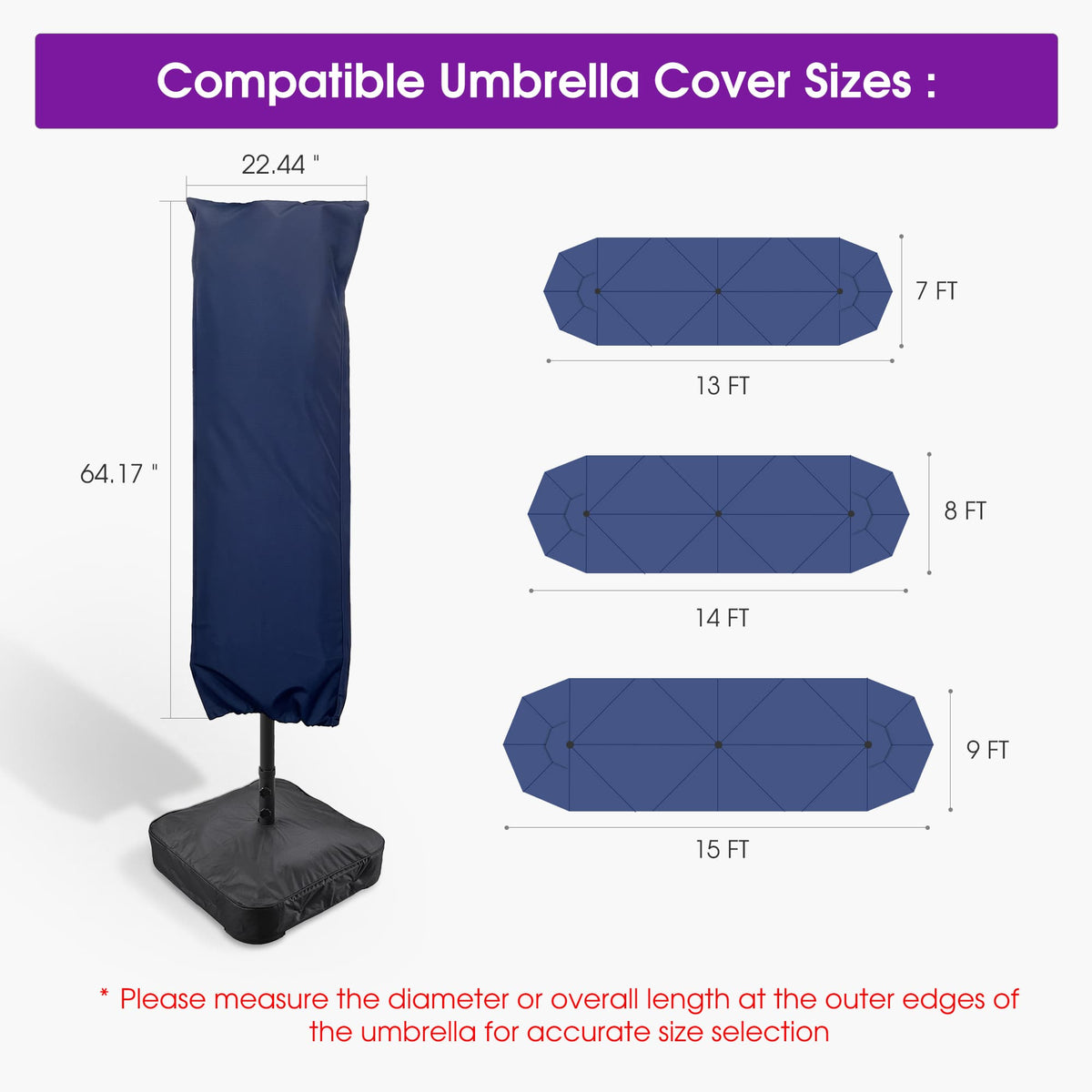 PURPLE LEAF – Housse rectangulaire zippée pour parasol de marché double face et parasol de table de terrasse