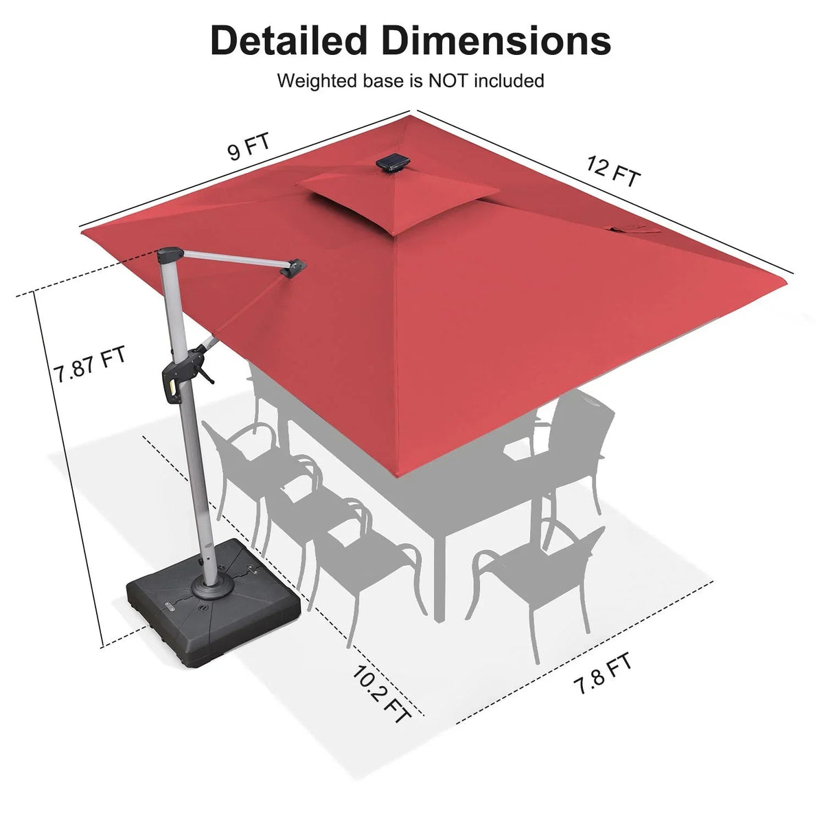 PURPLE LEAF – Parasol de terrasse rectangulaire à LED alimenté à l’énergie solaire avec éclairage