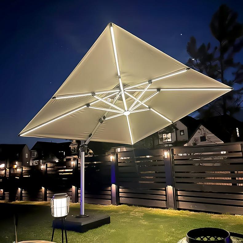 PURPLE LEAF – Grand parasol solaire carré à double toit pour terrasse avec éclairage