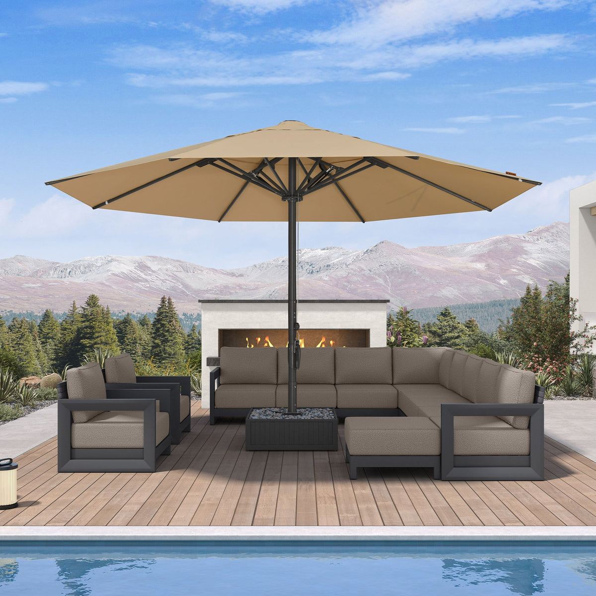 PURPLE LEAF – Parasol de marché haut de gamme renforcé, commercial, hydraulique et semi-automatique pour terrasse
