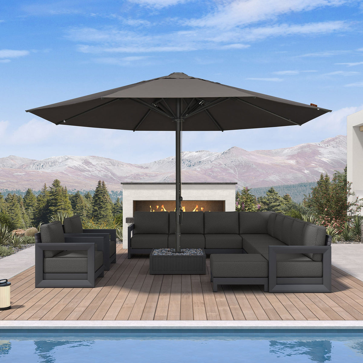 PURPLE LEAF – Parasol de marché haut de gamme renforcé, commercial, hydraulique et semi-automatique pour terrasse