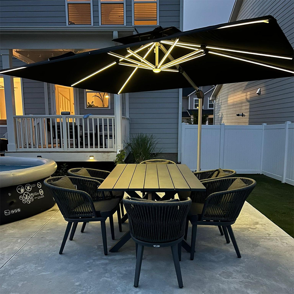 PURPLE LEAF – Parasol de terrasse rectangulaire à LED alimenté à l’énergie solaire avec éclairage