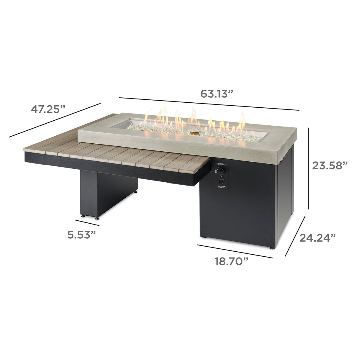 Uptown Coastal Grey – Table brasero linéaire à gaz avec pare-feu en verre – UPT-1242-CGR/GG-1242