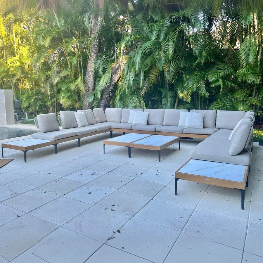 PURPLE LEAF Sicilia – Canapé d’angle extérieur modulaire en U avec coussins Oatmeal Greige, configuration flexible pour porche et jardin