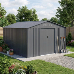 Abri de jardin métal 13m² FIRST Gris Anthracite + kit d'ancrage X-METAL - mon-abri-de-jardin.com