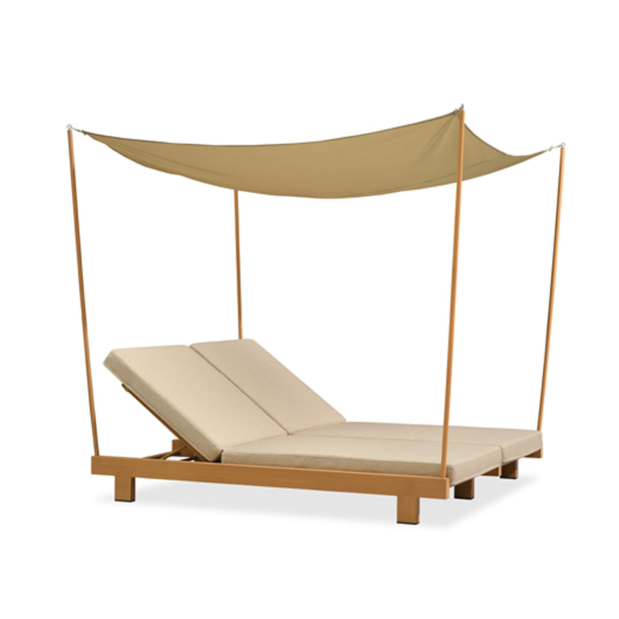 PURPLE LEAF – Lit de repos extérieur haut de gamme avec coussin, tissu mélangé oléfine et structure en aluminium pour terrasse et piscine
